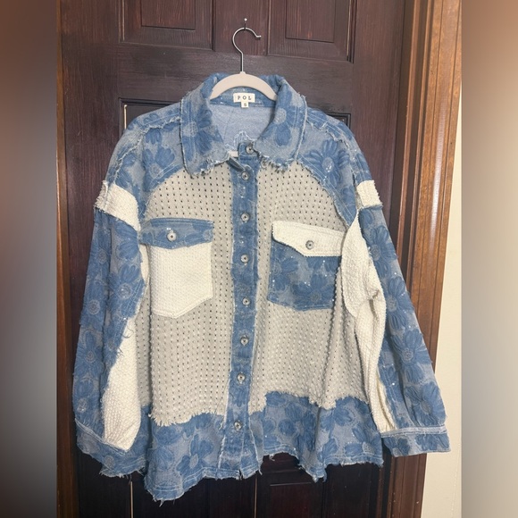 POL Tops - NWOT POL Textured Flower and Knit Jacket in Double Latte Multi